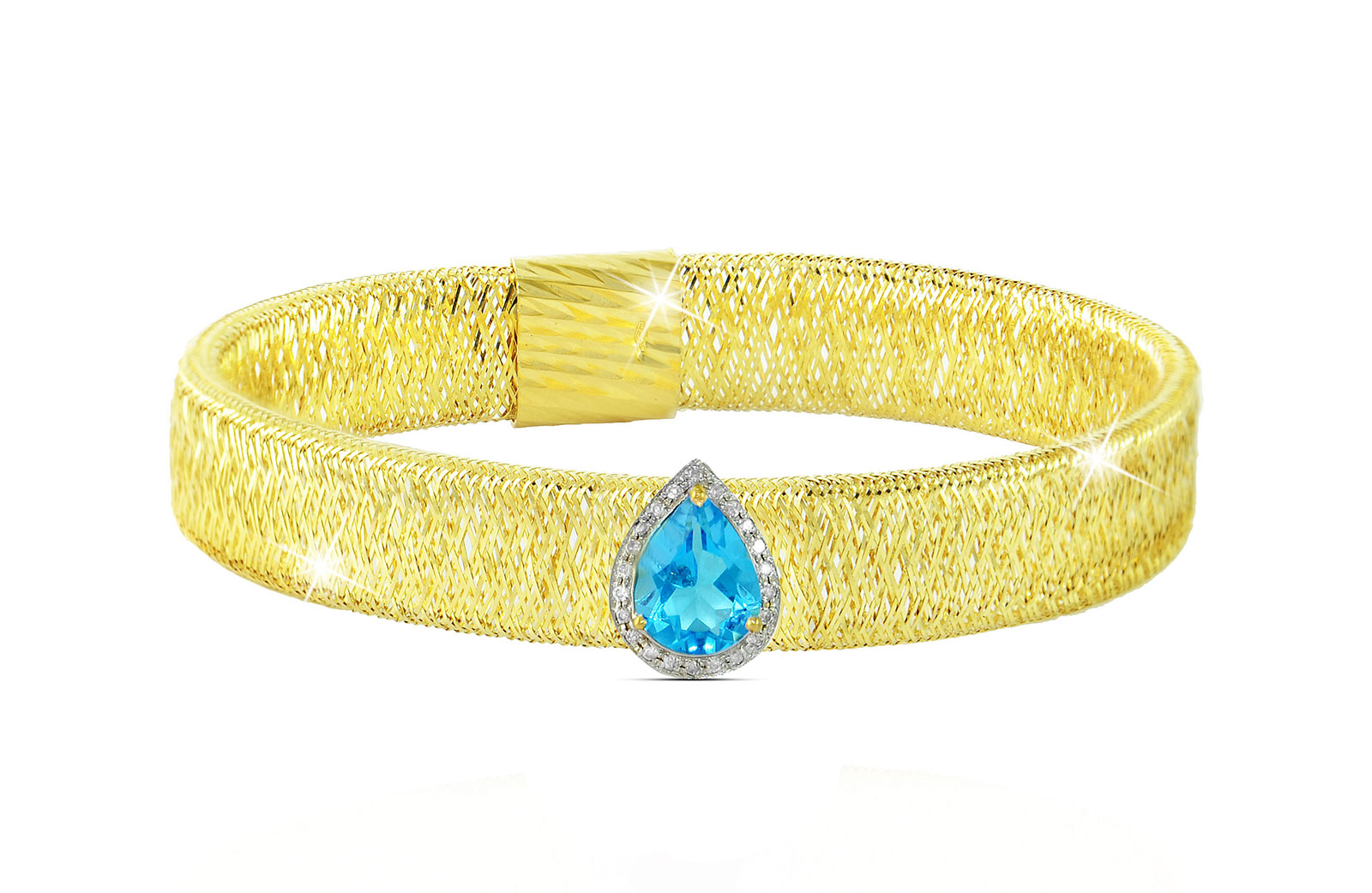 Vera Perla 18K Gold 0.12ct Diamonds, Topaz Mesh Bracelet